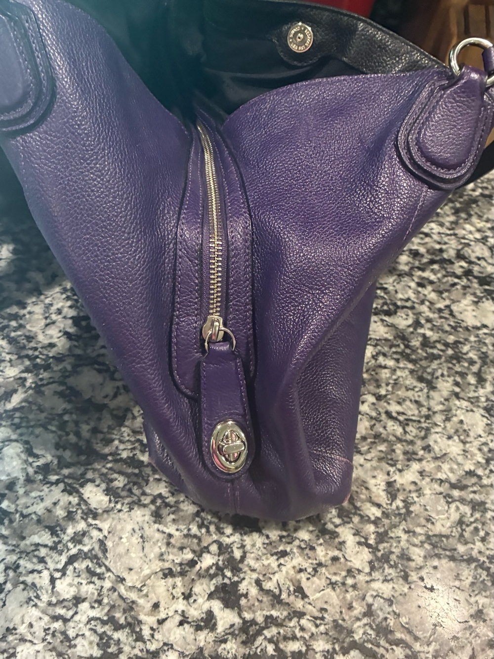 Purple Coach Edie pebbled leather shoulder handbag - Picture 13 of 14
